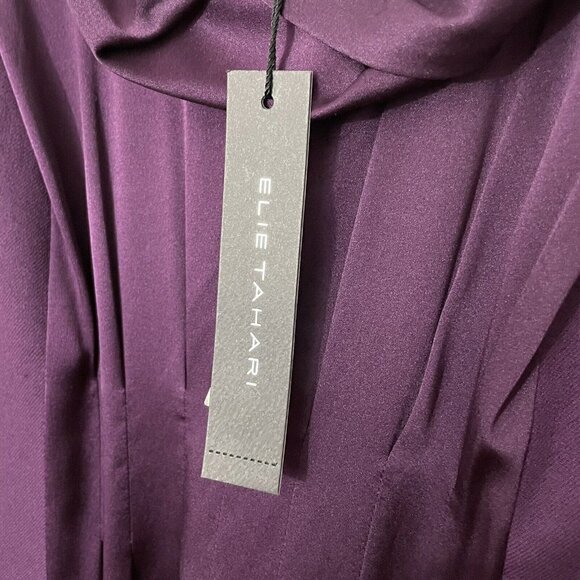 Elie Tahari Sonya Dress Sz 2 Eggplant Purple Wool Silk Fitted Cowl Neck $448 NWT - Picture 14 of 16